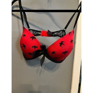 Torrid lovesick bra size 36 D red with black birds